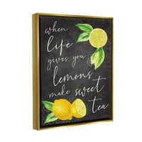 Ступела кога животот ви дава лимони сладок чај фраза храна и пијалоци сликање златен пловиј врамен уметнички печатен wallид
