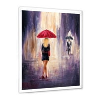 Дизајн Девојчето со чадорот што шета во дождот II 'Француска земја врамена уметничка печатење