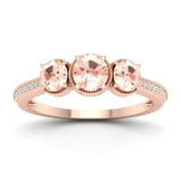 Империјален скапоцен камен 10К розово злато овално исечено морганит КТ два дијамант три камен прстен