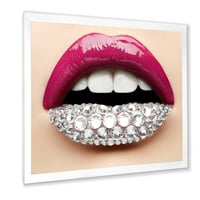 DesignArt „Девојки усни со розов кармин бел дијамант“ модерно врамен уметнички печати