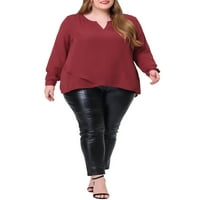 Уникатни поволни цени, женски плус големина Елегантен слоевит предниот дел од долги ракави, женски врвни блузи