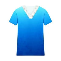 Женски Чипка Трим Блузи Мода Печатени V Вратот Лето Краток Ракав Обичните Блуза Кошули На Дозвола
