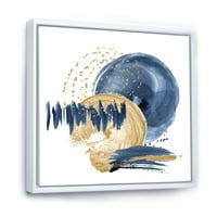 DesignArt 'Злато и темно сино апстрактен круг океански текстура' модерна врамена платна wallидна уметност печатење