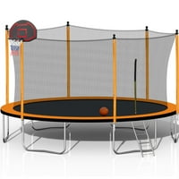 Ft Trampoline за деца, Aukfa Outdoor Toddler Trampoline со безбедносно куќиште, скала и кошаркарски обрач, капацитет на LBS