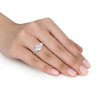 Miabella Women's 4- Carat T.G.W. Октагон, бело, создаден прстен за ангажман со 3-камен со 3-камен, стерлинг сребро од 3-камен