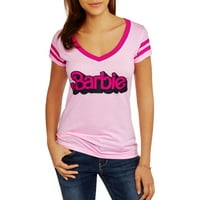 Женска помлада топла и светло розова розова Барби сјај лого со краток ракав маица мала