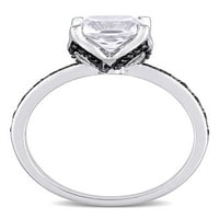 2- Карат Т.Г.В. Создаден бел сафир и црн дијамант-акцент 10kt бело злато коктел прстен