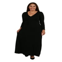 Облека за удобност женски плус големина V-врат со долг ракав макси фустан