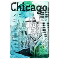 Студиото Винвуд Студио и Скилинис wallидни уметности платно печати „Чикаго“ градови во САД - сина, бела боја