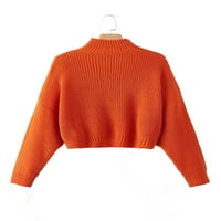 Женски Џемпери Обични Обични Пуловери Со Висок Врат Портокалови