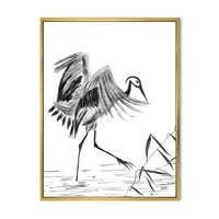 Монохроматски јапонски ориентални кран -птици, врамени сликарски платно уметнички принт