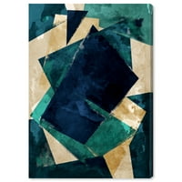 Wynwood Studio Апстрактна wallидна уметност платно за отпечатоци „Апстрактна ДОС“ геометриски - зелена, сина боја