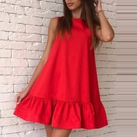 вожидаоке фустани за жени о-врат еднобоен елек без ракави мек плисиран фустан црвени фустани за жени