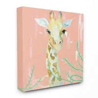 Tuphell Industries Giraffe Portreate Animal Pink Green Painting Canvas wallидна уметност од Main Line Studio
