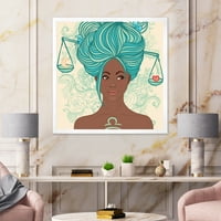DesignArt 'Портрет на жена од Афроамериканец со сина коса I' модерен врамен уметнички принт