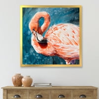 DesignArt 'Пинк Фламингос Loveубов птици во сина вода ii' фарма куќа врамена уметност печатење