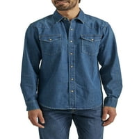 Wrangler® Машки и големи машки тенок вклопна кошула со долг ракав, големини S-5XL