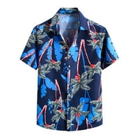 Обични Модни Менс Лето Хаваи Големи Димензии Ревер Печатени Превртување Јака Повик Лабава Кратки Ракави Кошули Блуза