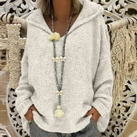 Јинмгмхј зимски палта за жени Долги Ракави Големина Цврсти Врвови Боја Хауба Голем Џемпер Мода Жени Лабава Џемпер Бела + 12