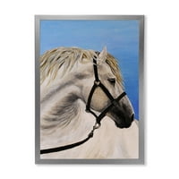 DesignArt „Затвори на бел коњ во фармата„ Фарма “во рамките на уметнички печати