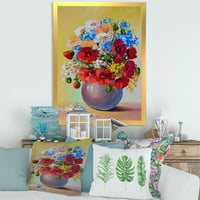 DesignArt 'Сè уште живот, букет со сини и црвени цвеќиња, традиционално врамен уметнички принт