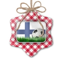Божиќен Украс Фудбалски Тим Знаме Финска Црвена карирана Неонблонда