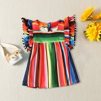 Девојки Летен Фустан Мода Нов Мал Летечки Ракав Боја Шарени Фустан