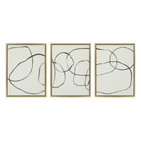 Кејт и Лорел Силви, танцувачки кругови, врамени постелнини текстурирани платно wallидни уметности поставени од Teju Reval of Snazzyhues, Set Gold, Modern Neutral Abstrict Wall Art Décor Set
