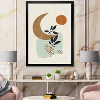 DesignArt 'Апстрактна месечина и сонце со модерно врамно уметничко печатење на минимални растенија