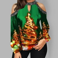 твифер божиќни врвови за жени жени обични надвор од рамото божиќни блузи со долги ракави блузи
