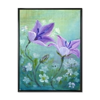 DesignArt 'Purple Bellflowers Blooming' Традиционална врамена платно wallидна уметност печатење