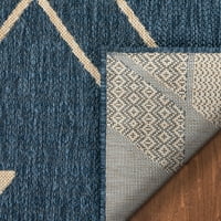 Добро ткаена Медуза Еда Геометриска сина боја 7'10 9'10 Внатрешен килим со рамен ткаенина на отворено