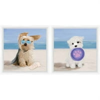 Кучиња на плажа врамена уметност, сет од 2