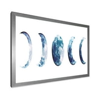 DesignArt „Магични сини месечини фази на бело“ боемски и еклектичен врамен уметнички принт