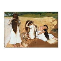 Трговска марка ликовна уметност „Womenените чешлајќи ја својата коса“ платно уметност од Дегас