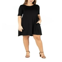 Облека за удобност, женски плус големина колено должина џебна маица фустан