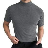 шумски маици за мажи летни машки цврста блуза висока јака желка краток ракав обични врвови