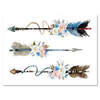 Цвеќиња и етнички пердуви на домашни стрели I сликање на платно уметничко печатење