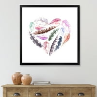 DesignArt 'Ретро розови птици пердуви со срце' Боемјан и еклектичен врамен уметнички принт