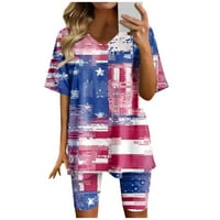 Sksloeg Облека За Жени Панталони Сетови, Облека Поставува Повик Преголеми Маица Блузи Моторџиски Шорцеви Американско Знаме Печатени