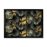 DesignArt 'Златни и црни тропски лисја II' модерен врамен уметнички принт