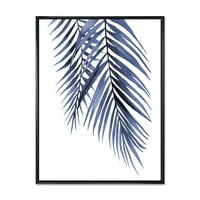 DesignArt 'Апстрактна сина дланка лисја од традиционалното врамен печатење на tropicalидните уметности на тропските гранки на