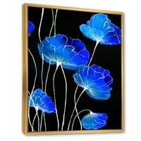 DesignArt „Детали за сини цвеќиња на црна позадина II“ Традиционално врамено платно wallидно печатење