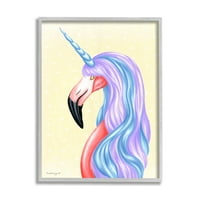 Студената индустрија зрачи фламинго птица пастел еднорог рог графички уметност сива врамена уметничка печатена wallидна уметност,