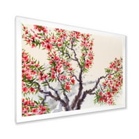 Црвени цвеќиња на пролетното цветно дрво II врамено сликарско платно уметничко печатење