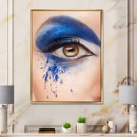 DesignArt „Затвори на кафеаво око со сина фантазија сочинуваат“ модерна врамена платно wallидна уметност печатење