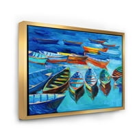 Дизајн на „Мали чамци“, во сино пристаниште „Наутичко и крајбрежно врамено платно wallидно уметности за печатење