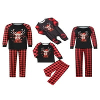 Семејство Божиќ Соодветна Облека Две Тимови Црвена Карирана Дедо Мраз Печатење Врвови Со Долги Ракави И Еластична Панталона За Панталони