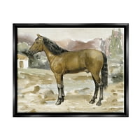 Ступела рурална кафеава коњска сцена сцена и инсекти сликање црна пловила врамена уметничка печатена wallидна уметност