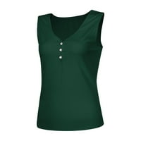Двкптбк Женска долна кошула Без ракави без ракави со копче надолу обична долна кошула Маица Армија Зелена XL